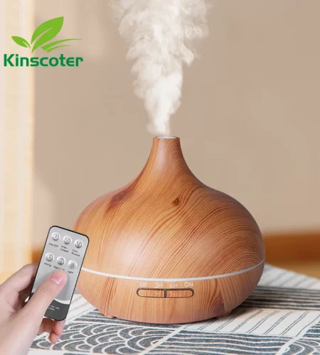 Texte recommandé : "Diffuseur d'huiles essentielles zen en bois avec télécommande et brume ultrasonique Homyzz